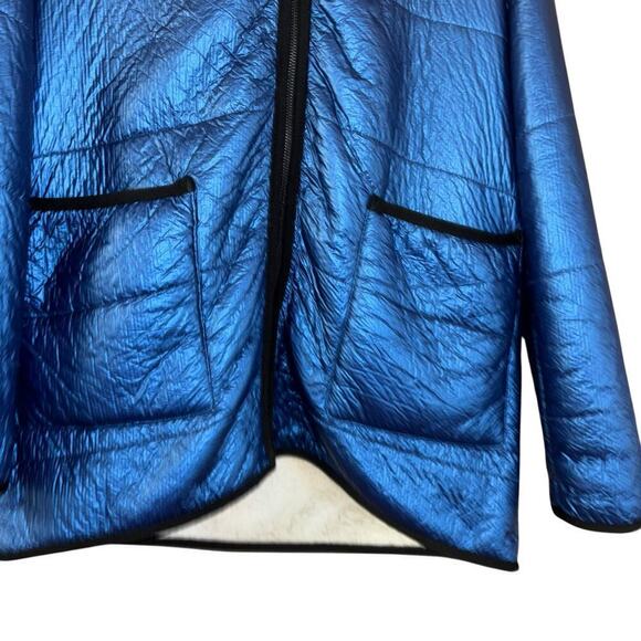 Nikki Jones Montreal Metallic Blue Sherpa Jacket Women's S Oversized Warm Modern - Picture 7 of 15